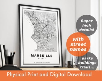 Marseille Map Print, Map Of Marseille, City Map, Marseille Print Gift, Marseille Map Art, Marseille France Map, Poster, Marseille Wall Art