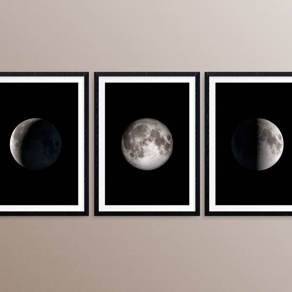 Moon Phase Wall Art, Moon Phase Print, Moon Phase Set Of 3 Print, Luna Phase, Lunar Phase Print, Moon Phase Decor, Printable Moon Phase Art