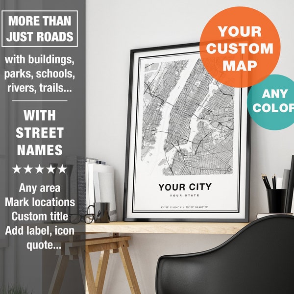 Custom Map Print, Personalized Map Art, Custom City Map Print, Custom Map Art, City Map Art, Printable Custom Map Gift