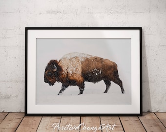 Buffalo Print, Bison Print, Buffalo Art Print, Bison Art, Buffalo Wall Art, Buffalo Poster, Printable Buffalo Snow Buffalo Photography Decor