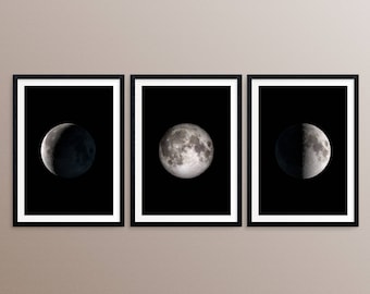 Moon Phase Wall Art, Moon Phase Print, Moon Phase Set Of 3 Print, Luna Phase, Lunar Phase Print, Moon Phase Decor, Printable Moon Phase Art