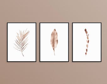 Rose goud botanische Print Set, Rose gouden Decor, Rose gouden Art Print, Rose Gold Set van 3 Print, Rose goud Wall Art, afdrukbare Rose bladgoud