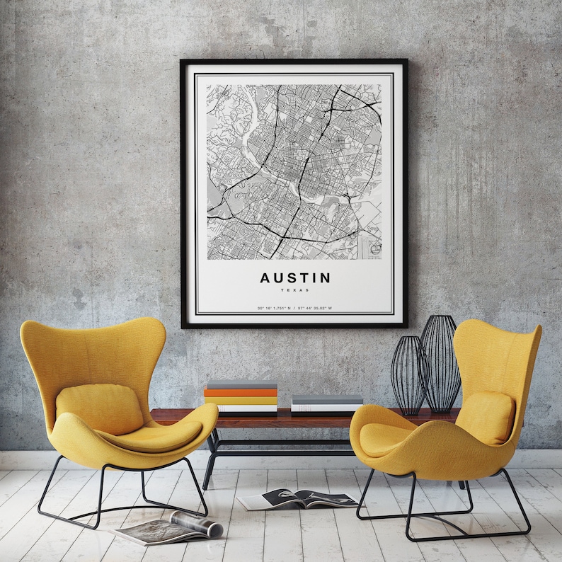 Austin Texas Map Printable Map of Austin City Map Art | Etsy