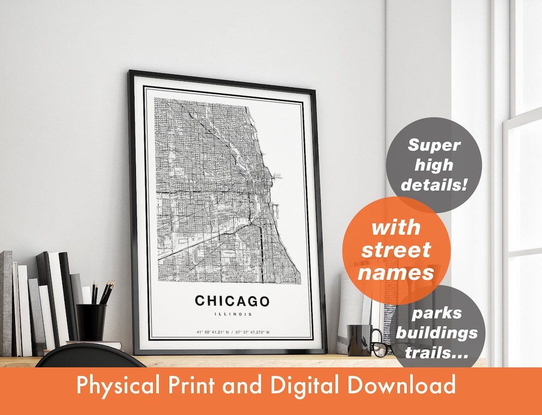 Chicago Map Print, Chicago City Map Print, Chicago Print, Chicago Art ...