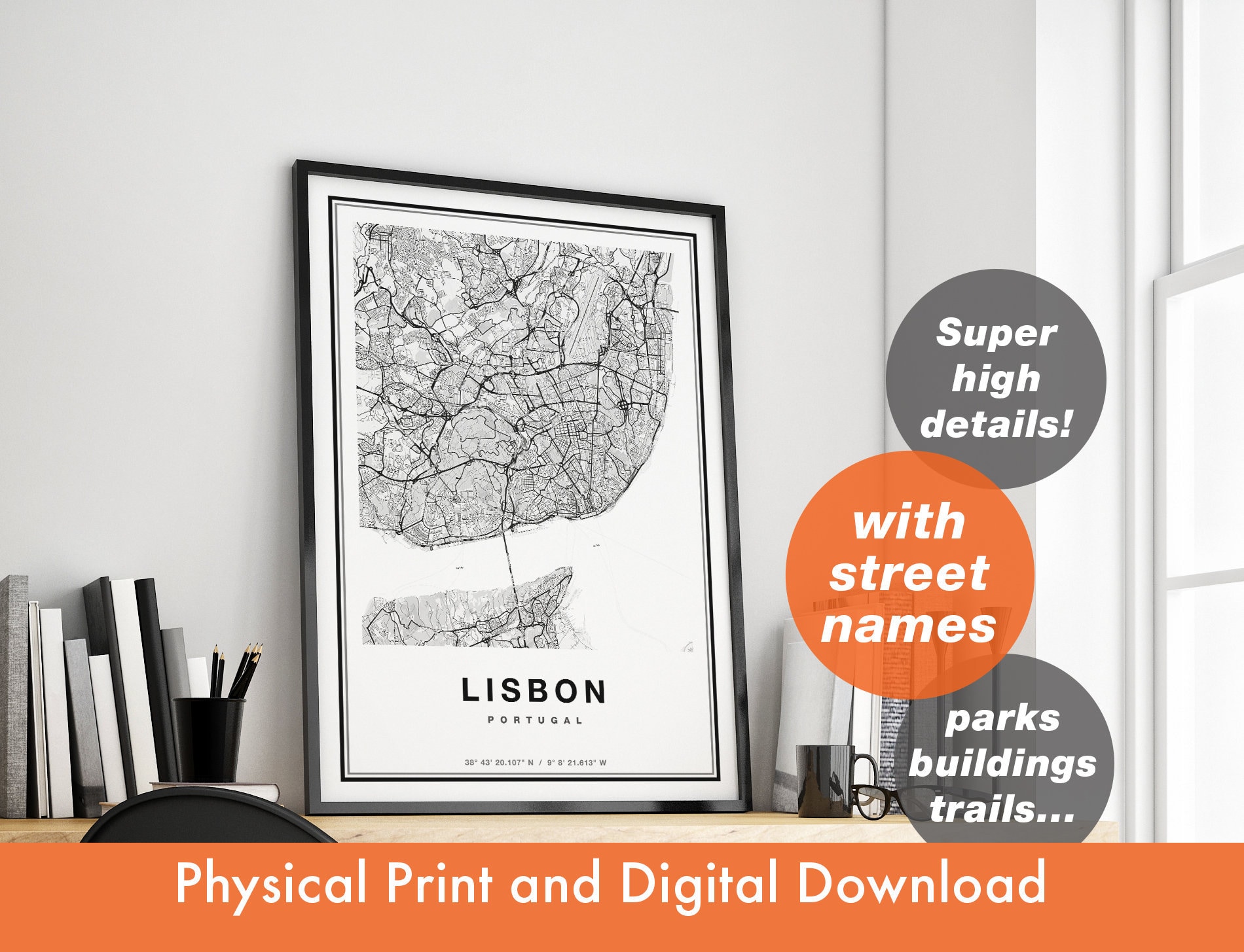 Lisbon Map Print Map of Lisbon City Map Lisbon Print Gift | Etsy