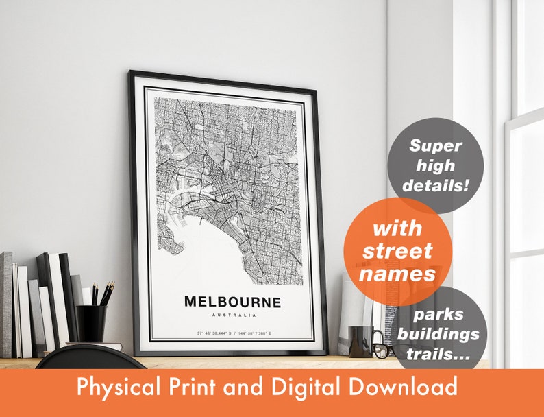 Melbourne Map Print, Printable Map Of Melbourne, City Map Art, Melbourne Print Poster Gift, Melbourne Map Art, Melbourne Poster image 1