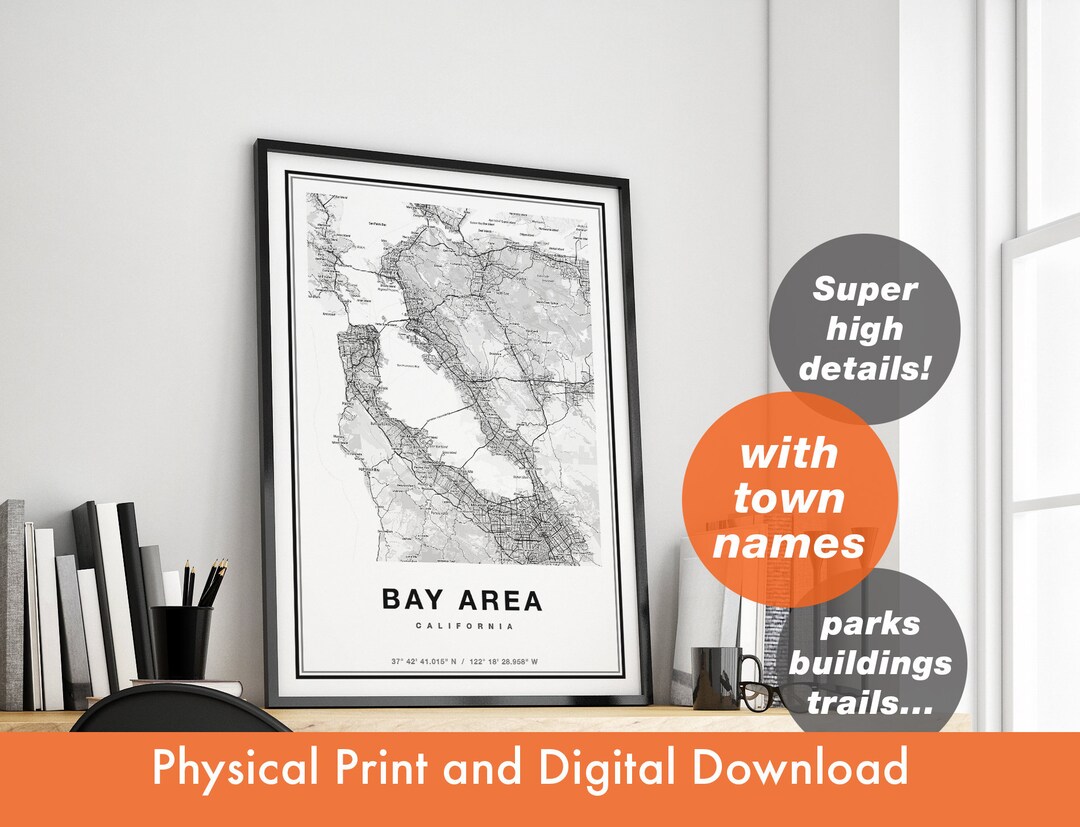 Bay Area Map Print, Map of Bay Area, City Map, Bay Area Print Gift, San ...