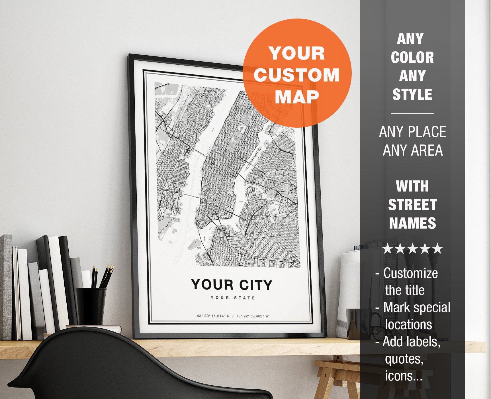 Custom City Map Print Personalized Map Art Custom Map Print Etsy