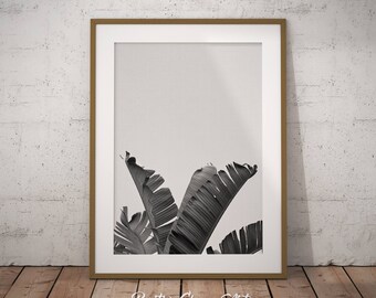 Tropical Leaf Art Print, Black And White Tropical Leaf, Tropical Leaf Poster, Black And White Banana Leaf, Banana Leaf Printable Art Decor