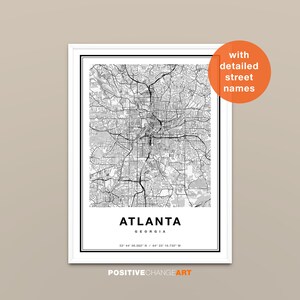 Atlanta Map Print, Printable Map of Atlanta, City Map Art, Street Names ...