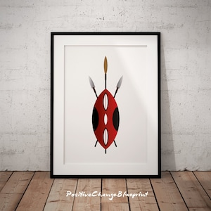 Afrikanische Kunst, afrikanisches Motiv, afrikanisches Schild, afrikanische Wandkunst, afrikanisches Plakat, moderne minimalistische Kunst, afrikanisches Kriegerschild, printable Kunst