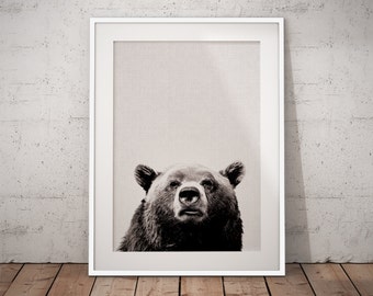 Forest Animals Bear, Nursery Bear Print, Nursery Bear Art, Woodland Bear Print, Bear Art Print, Bear Photography, Black And White Animals