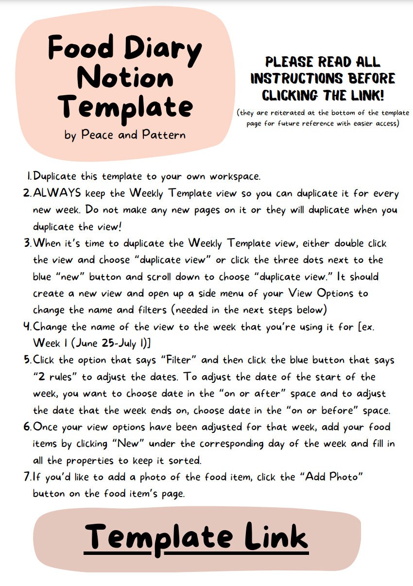 Food Diary Notion Template Etsy