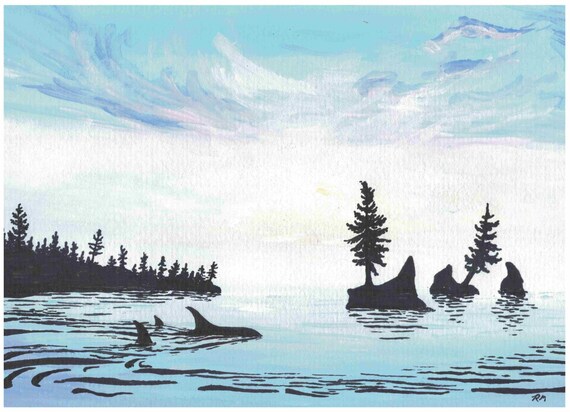Humpback Whale Painting Humpback Whale Jumping With Sunset Sunset Silhouette Watercolor And Ink Print Sunrise Silhouette Whale Print Art Collectibles Painting Kromasol Com