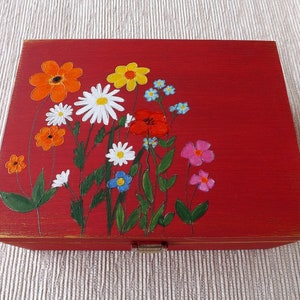 Wood Tea box with Flowers, custom handpainted personalized floral Tea bags organizer, decorative wooden chest for Tea drinker