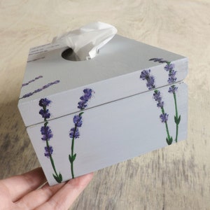 Wood Tissue Box Cover with flowers, handpainted personalized wooden rectangular box, Poppies Tulips Lavender Hibiscus decor Tissue holder zdjęcie 6
