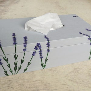 Wood Tissue Box Cover with flowers, handpainted personalized wooden rectangular box, Poppies Tulips Lavender Hibiscus decor Tissue holder zdjęcie 8