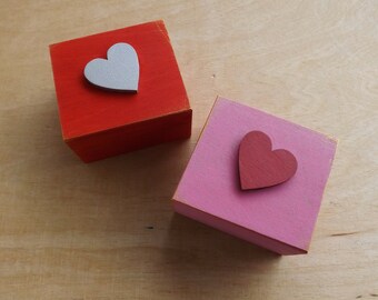 Wood tiny box with Heart, handpainted custom little love chest personalized for lover, wooden trinket proposal wedding ring box