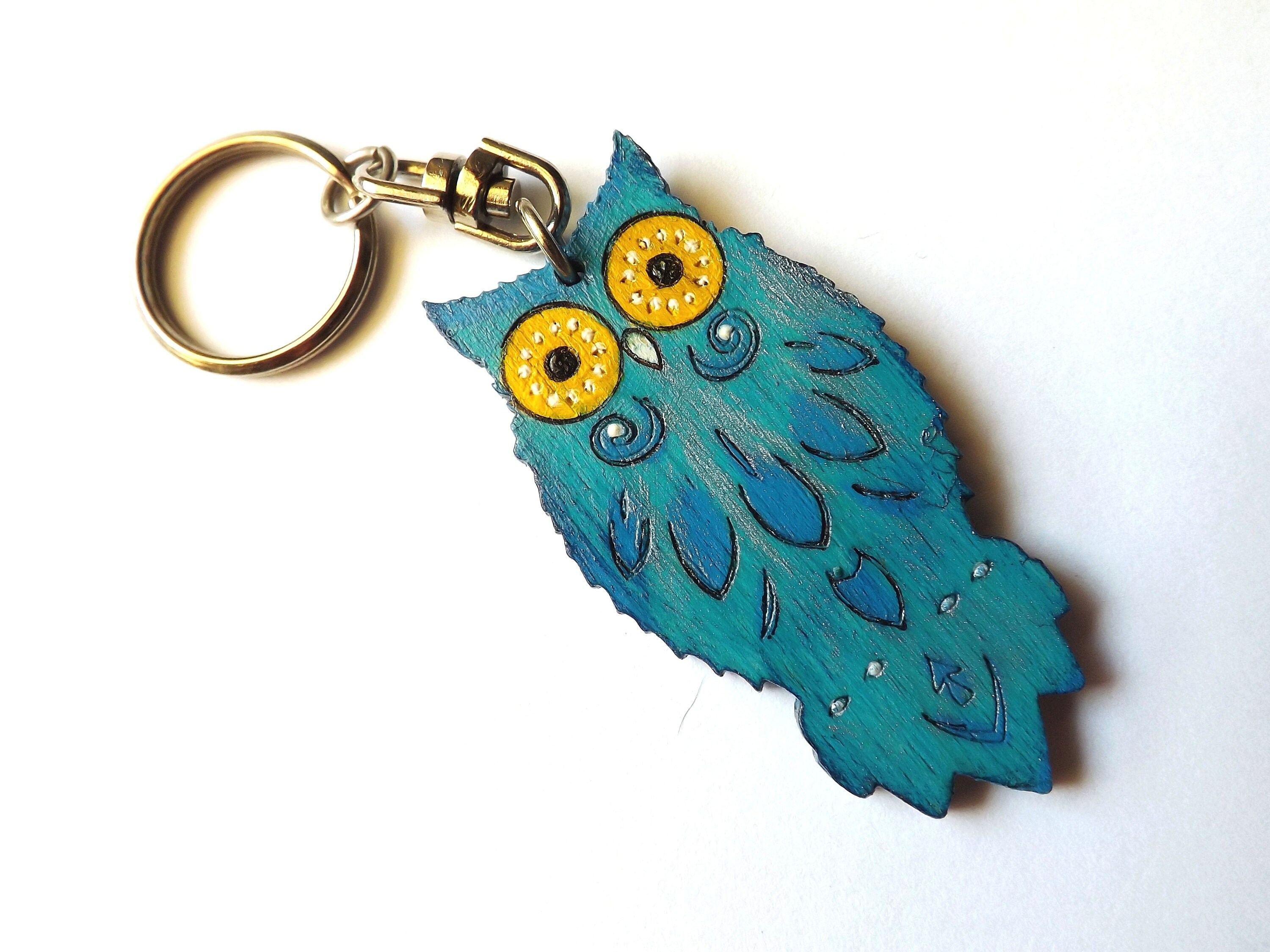 Green - Quirklets Handpainted Clay Owl Bag Charm / Keychain 39