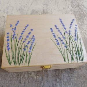 Holz Teebox - Lavendel, Handbemalen personalisierte Brust für Tee-Liebhaber, Holz Andenken Tee Aufbewahrungsbox, Teebeutel Halter Organizer