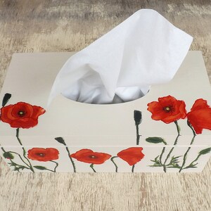 Wood Tissue Box Cover with flowers, handpainted personalized wooden rectangular box, Poppies Tulips Lavender Hibiscus decor Tissue holder Poppies