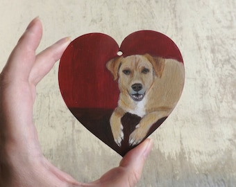 Décor personnalisé Coeur avec animal de compagnie, décoration de maison suspendue en bois peinte à la main, marque-page personnalisé avec étiquette en bois avec animal bien-aimé