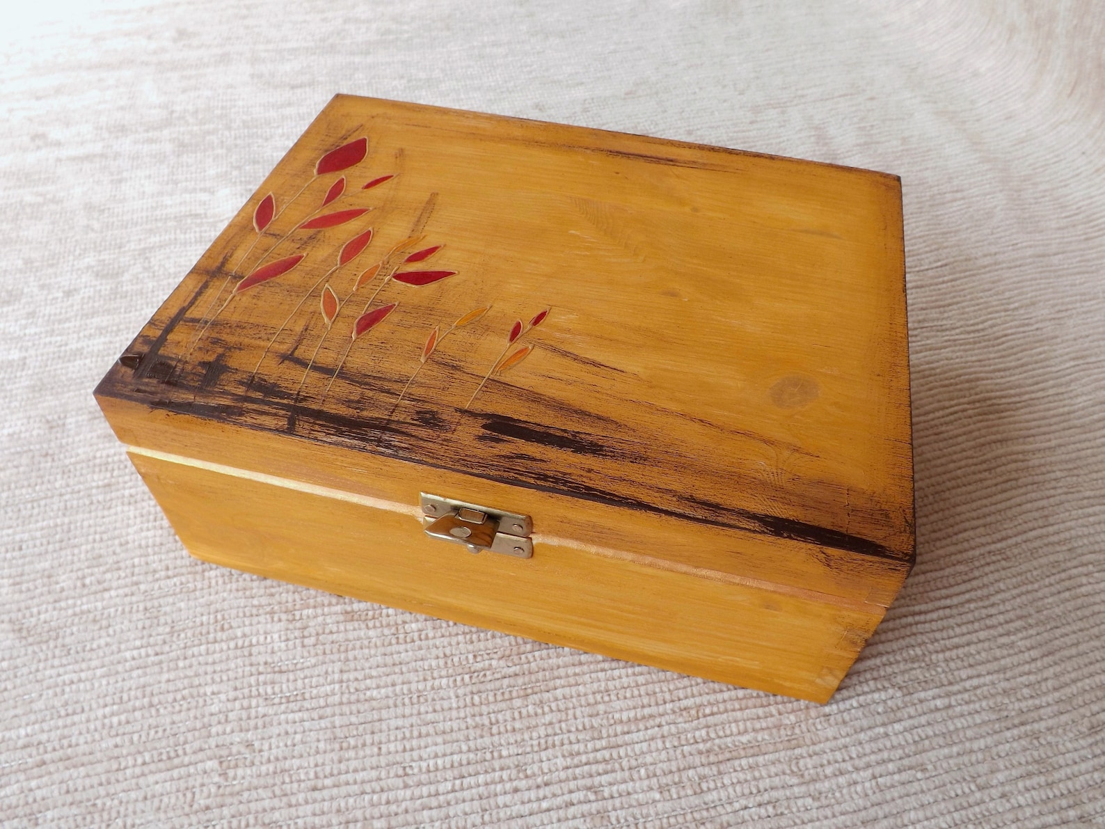 Wood Tea Box With Autumn Leaves Hand-painted Customized - Etsy