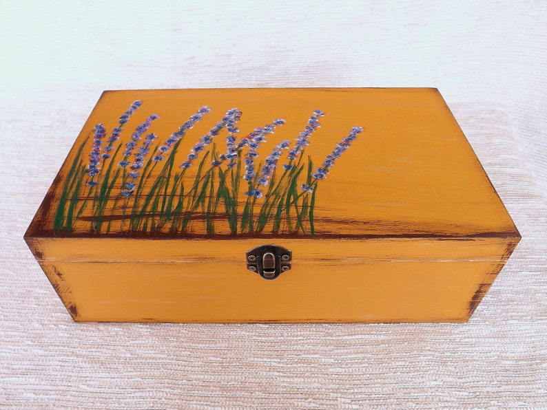 Gran cofre de té de madera con lavanda caja de baratija de | Etsy