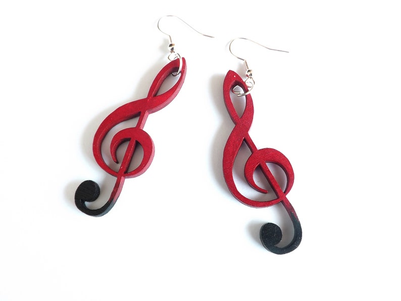 Custom Wood Earrings Violin Clef Hand Painted Laser Cut Funky Etsy