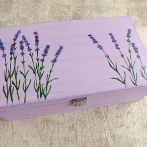 Große Holz Teekiste mit Lavendel, handbemalte kundenspezifische hölzerne Schmuckschatulle für Schmuck, personalisierter Teebeutelaufbewahrungshalter-Organisator