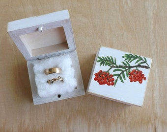 Wood tiny box with Rowan, handpainted custom little treasure jewelry ring holder, personalized small trinket chest, proposal ring box