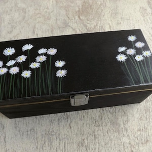 Teebox aus Holz mit 3 Fächern, handbemalte kleine Brust für Schmuck, personalisiertes Geschenk für Teeliebhaber, Teebeutelhalter-Organisator