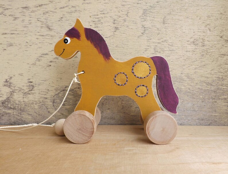 SALE Wood pull push toy Horse hand painted animal toy on Etsy