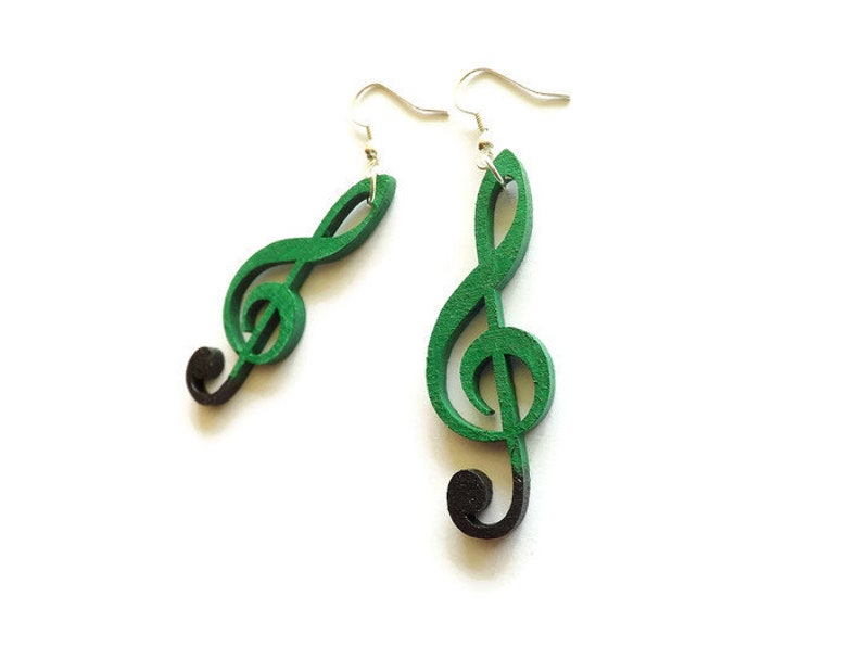 Custom Wood Earrings Violin Clef Hand Painted Laser Cut Funky Etsy