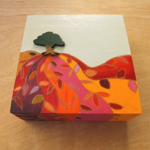 Wood small box with Tree, hand-painted custom wooden chest Tree of Life motif, personalized treasures jewelry keepsake box