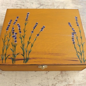 Große Teekiste mit Lavendel, personalisierte handbemalte Holzkiste, Teebeutel Organizer Halter Lagerung, 12 Fächer Holzkiste