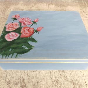 Big Tea box: Roses, handpainted wooden Tea storage chest, Tea bag organizer holder, 12 compartments