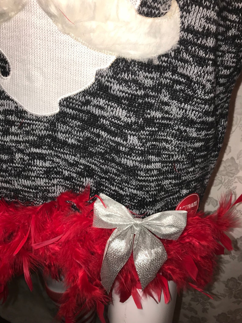 Brand New Sweater Santa Ugly Christmas Sweater with lights and Boas Junior L,XL