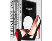 Fashion Books and Heels Print Chanel Louboutin Gucci Valentino Louis Vuitton