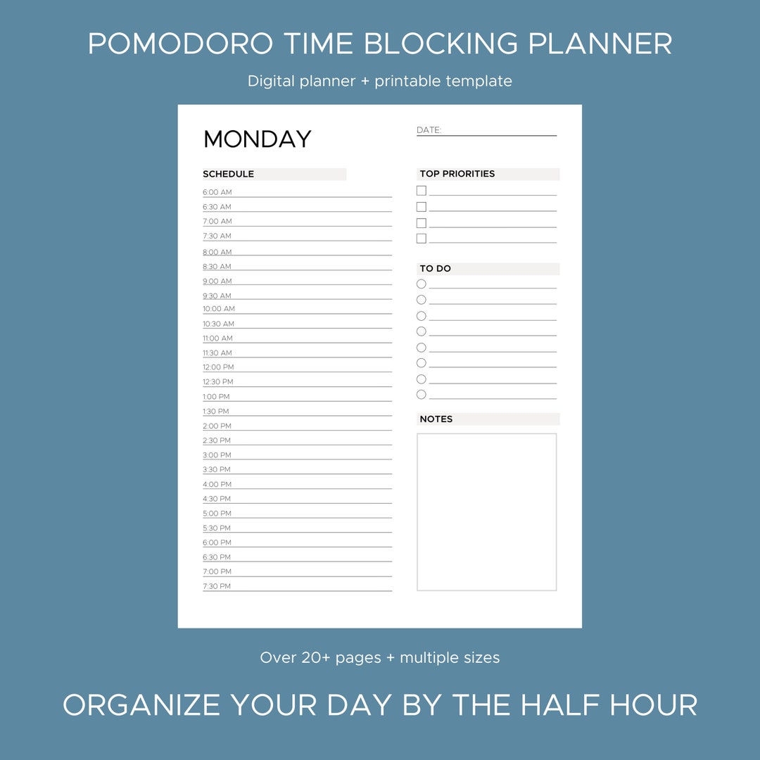 Printable Pomodoro Time Blocking Sheet for users Digital - Etsy