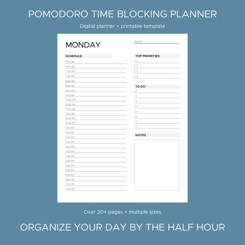 Printable Pomodoro Time Blocking Sheet for users, Digital Productivity ...
