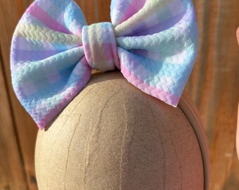 Noeud de bandeau bébé Pâques, bandeau en nylon doux, noeud pastel pour nouveau-né, noeud pour cheveux printemps bébé, cadeau bébé fille