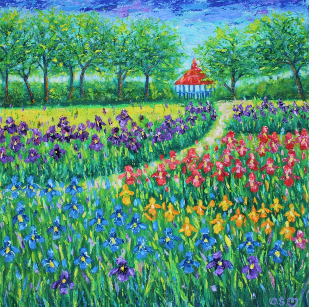 Garden of Irises .original Oil Painting on Canvas 30x30 In. Impasto. by ...