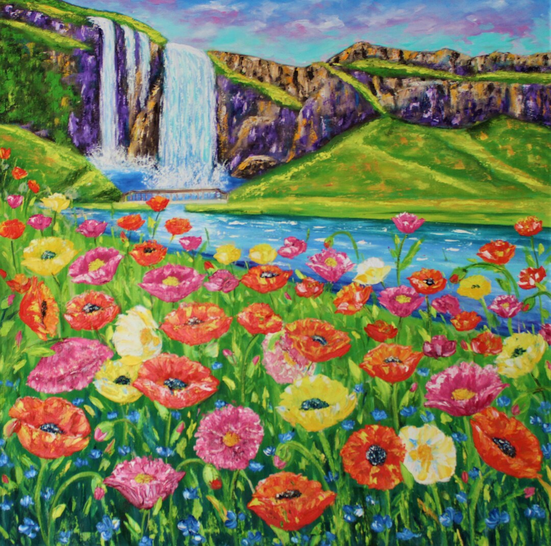 Iceland Poppies Original Oil Painting Iceland Landscape Impasto Etsy