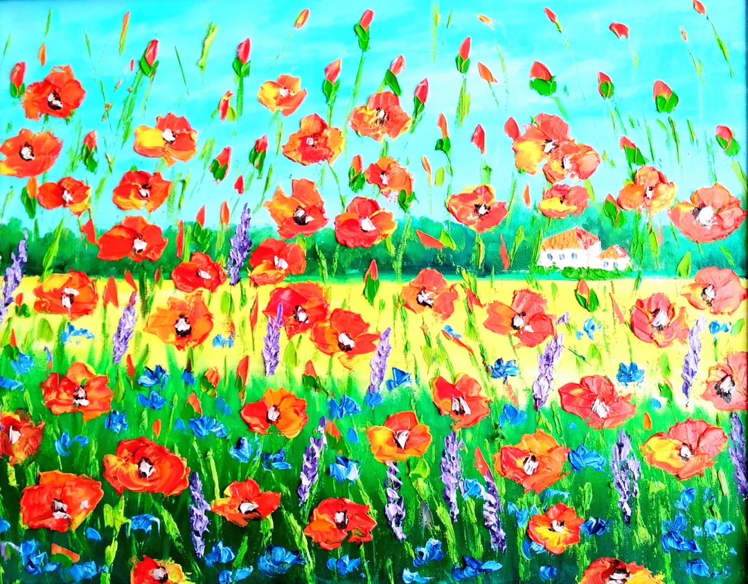 Poppy Field in Tuscany. Original Oil Painting on Canvas 16x20in ...