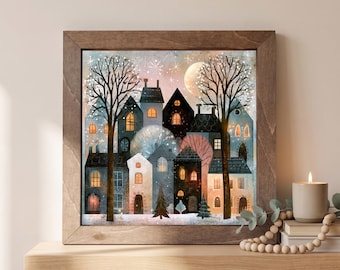 Winter Village Wood Sign | Freestanding Shelf Sitter & Wall Art | Christmas Decor | Holiday Gift | Snowy Shelf Art