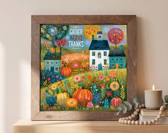 Gather and Give Thanks Wood Sign | Freestanding Shelf Sitter & Wall Art | Thanksgiving Decor | Fall Hostess Gift