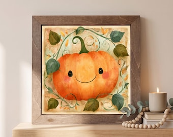 Smiling Pumpkin Wood Sign | Freestanding Shelf Sitter & Wall Art | Whimsical Fall Decor | Fall Lover Gift | Autumn Shelf Decor