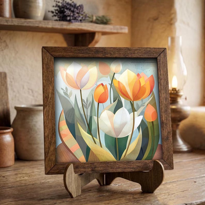 Whimsical Tulip Garden Framed Art Print | Geometric Folk Floral Wall ...