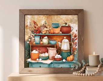 Fall Kitchen Wood Sign | Freestanding Shelf Sitter & Wall Art | Rustic Coffee Bar Decor | Coffee Lover Gift | Autumn Shelf Art